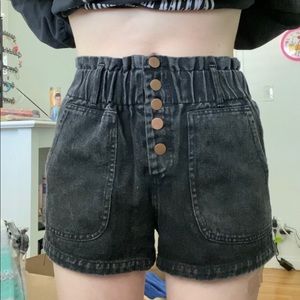 Black denim high waisted shorts